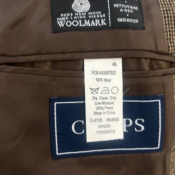 Chaps Men's Brown Mini Houndstooth Check Blazer Sportscoat Size 48L - Picture 7 of 8